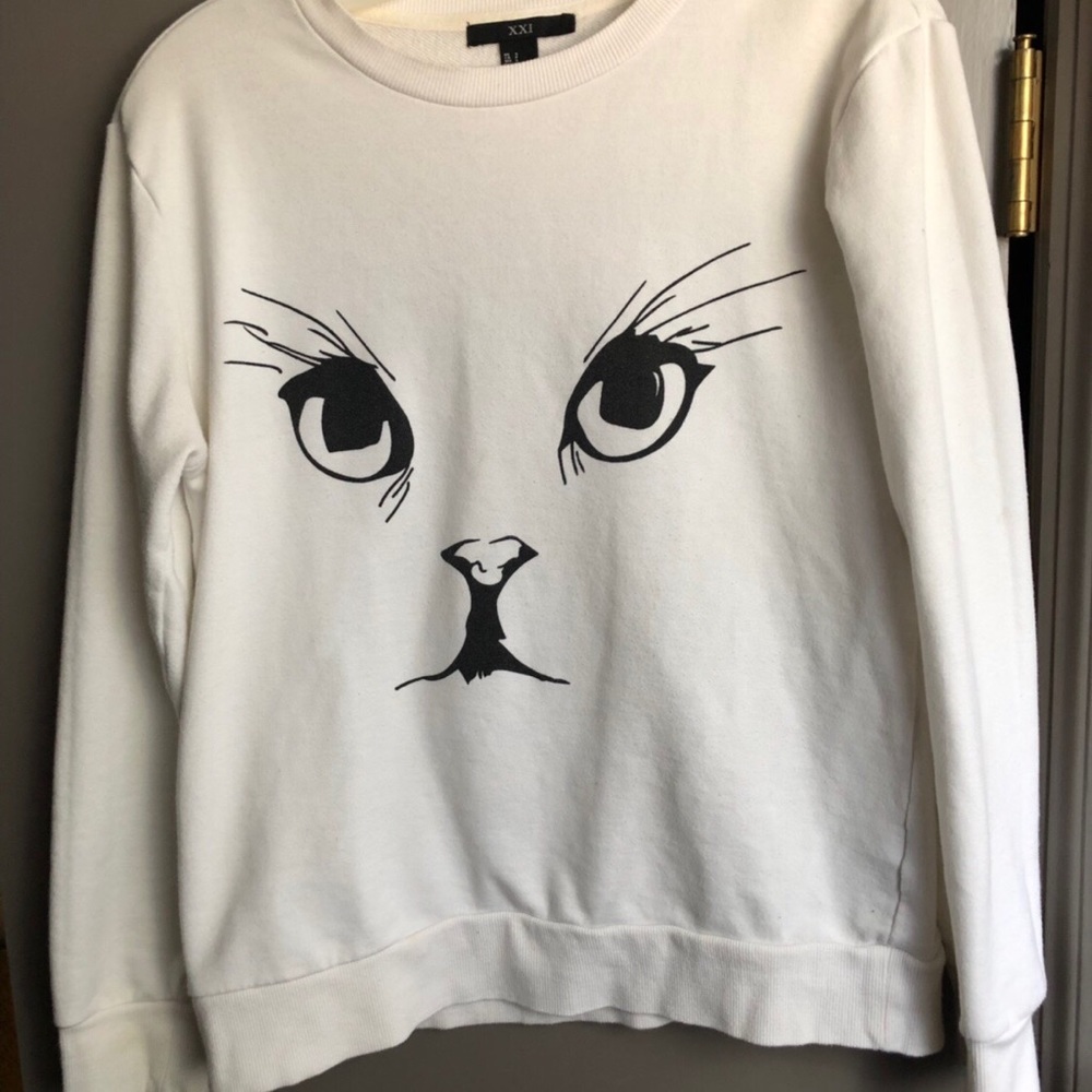 forever 21 off-white cat face sweater